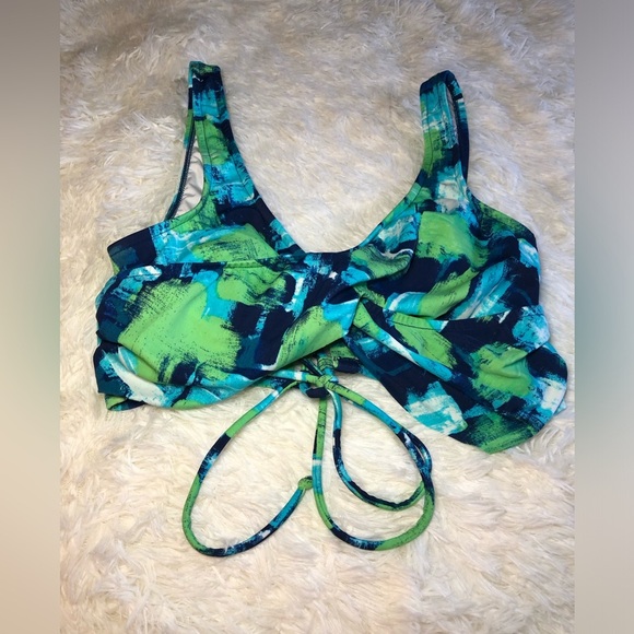 VENUS Green and Blue Bikini Top with Artistic Pattern Lace up back size M - Picture 3 of 12